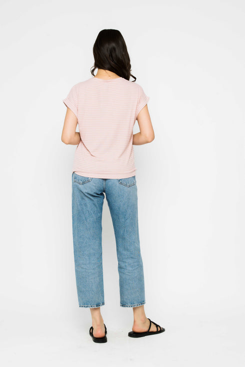 Daisy-Textured Rib Roll Cuff Tee